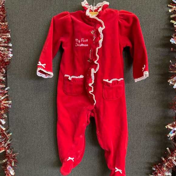 Little Me Baby Red Romper Girl Holiday Ruffle Trim “My First Christmas” Sz 9M(h) - Picture 1 of 7